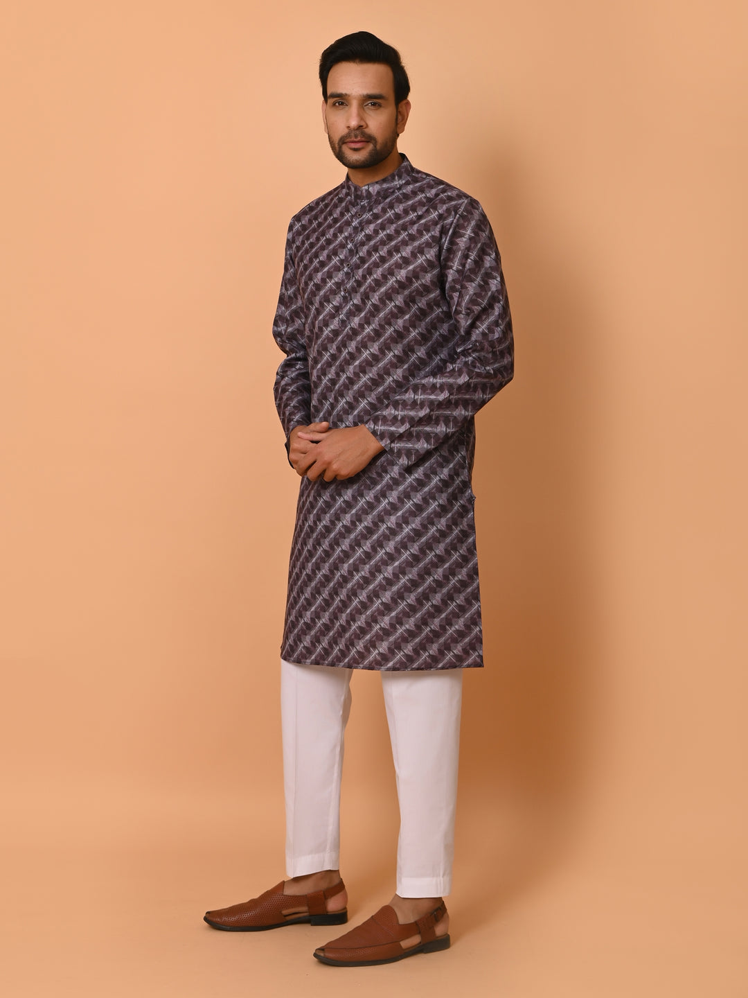 Striped Brown Kurta Set - KM37735-124