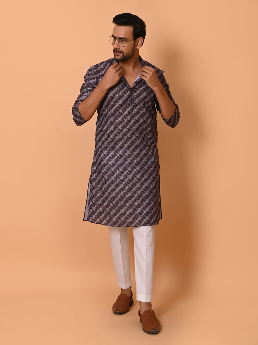 Striped Brown Kurta Set - KM37735-124