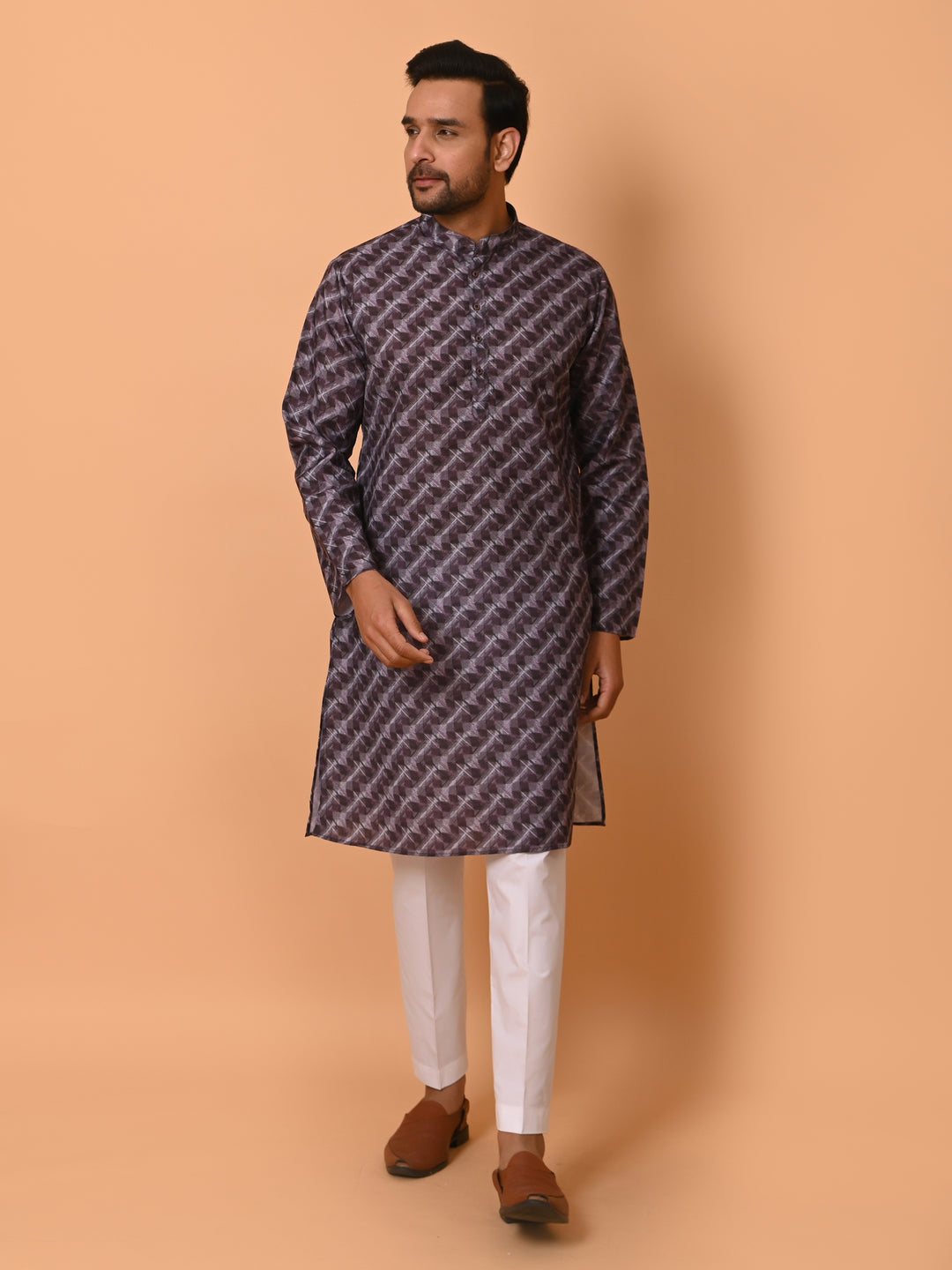 Striped Brown Kurta Set - KM37735-124