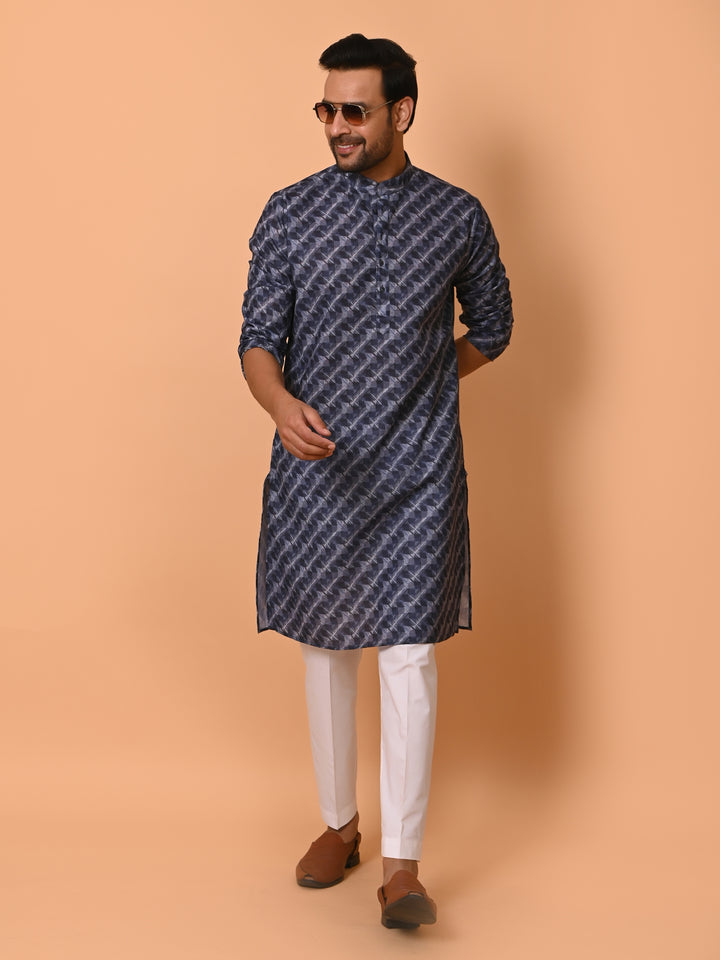 Striped Navy Blue Kurta Set - KM37735-122