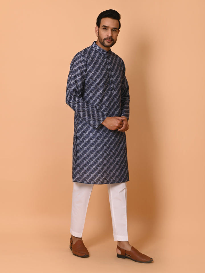 Striped Navy Blue Kurta Set - KM37735-122