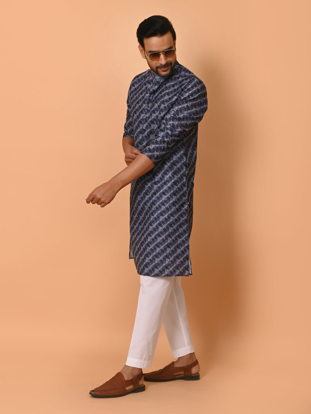 Striped Navy Blue Kurta Set - KM37735-122