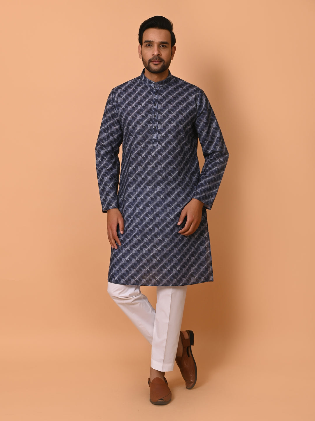 Striped Navy Blue Kurta Set - KM37735-122