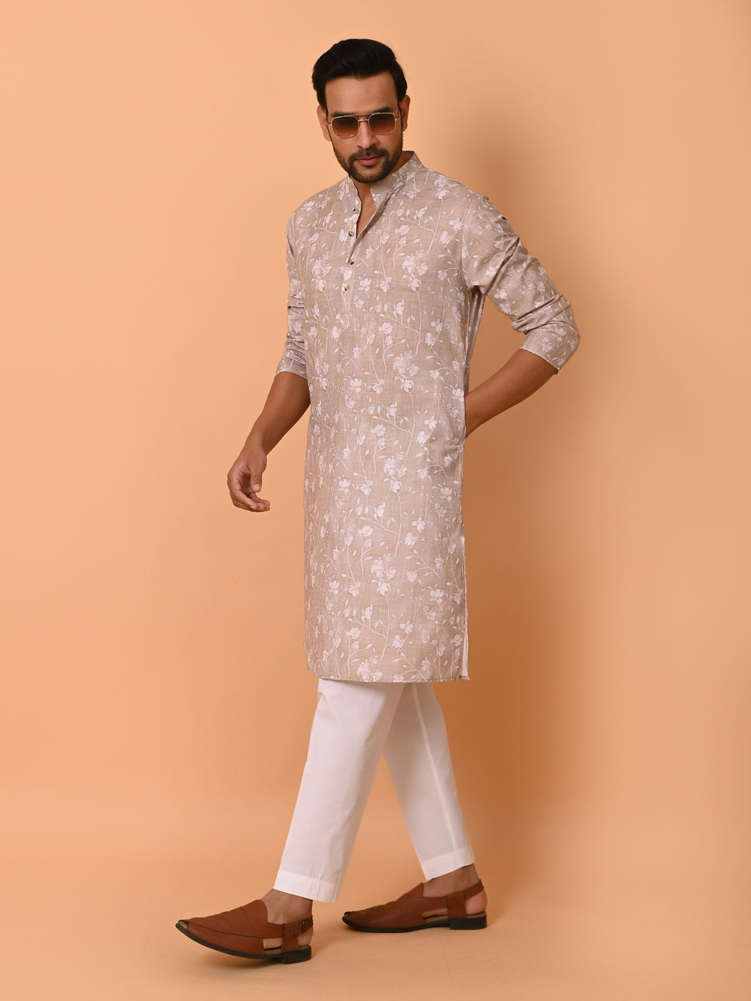 Floral Beige Kurta Set - KM37736-135