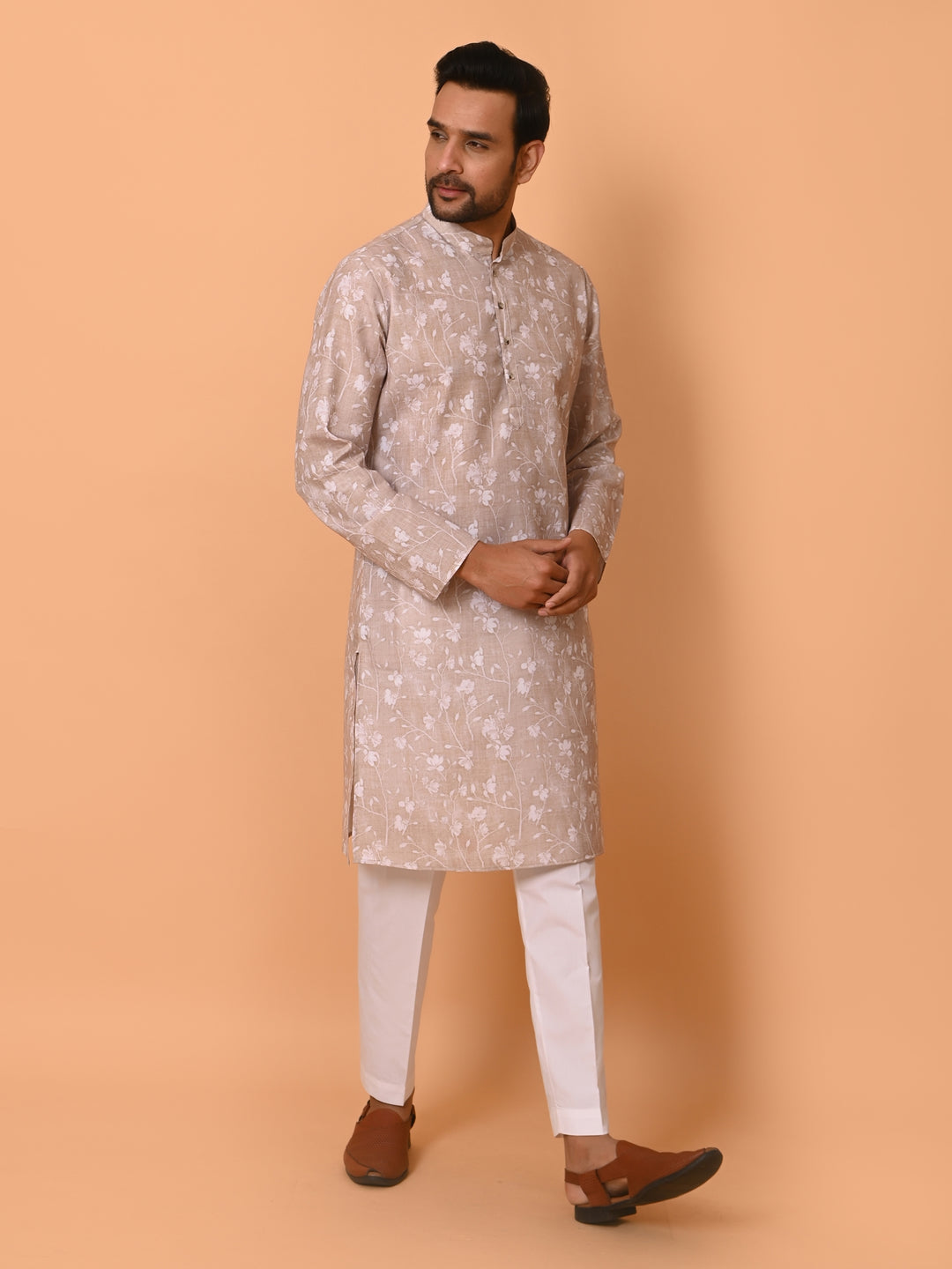 Floral Beige Kurta Set - KM37736-135