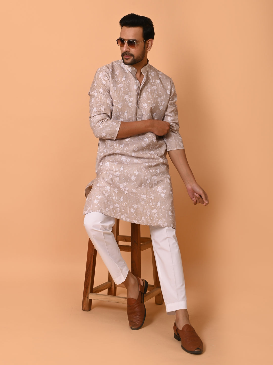 Floral Beige Kurta Set - KM37736-135