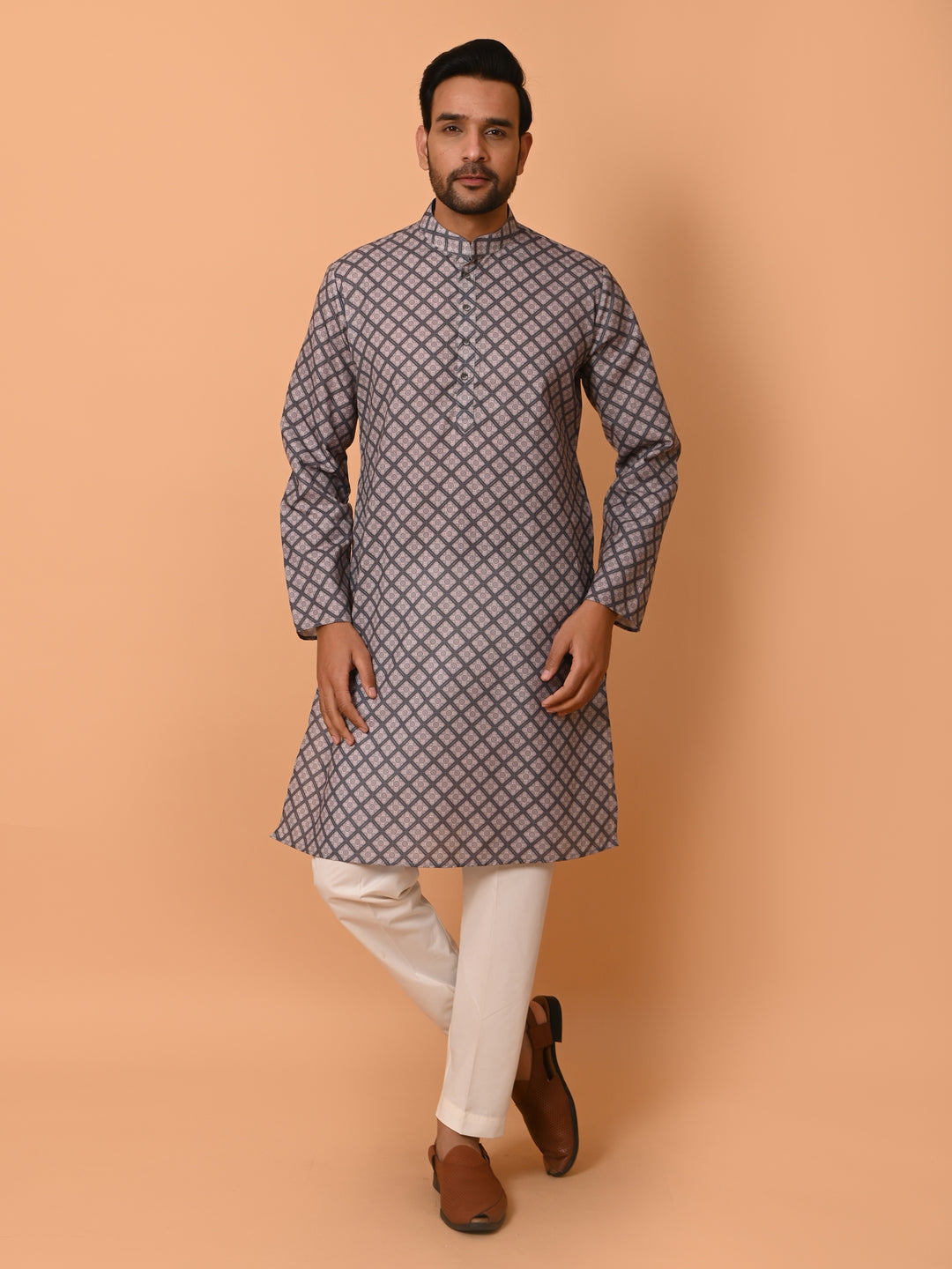 Checked Grey Kurta Set - KM37737-126