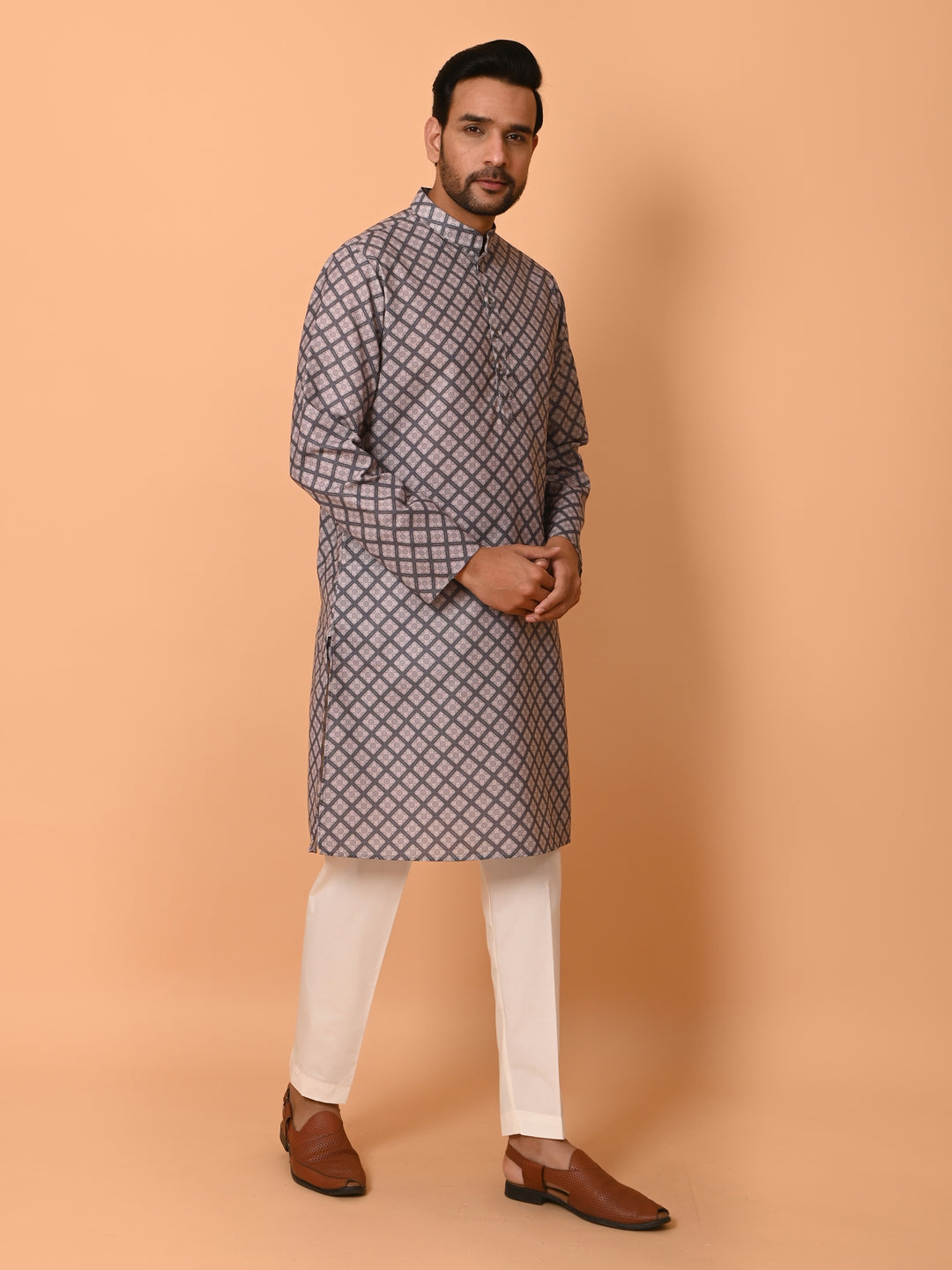 Checked Grey Kurta Set - KM37737-126