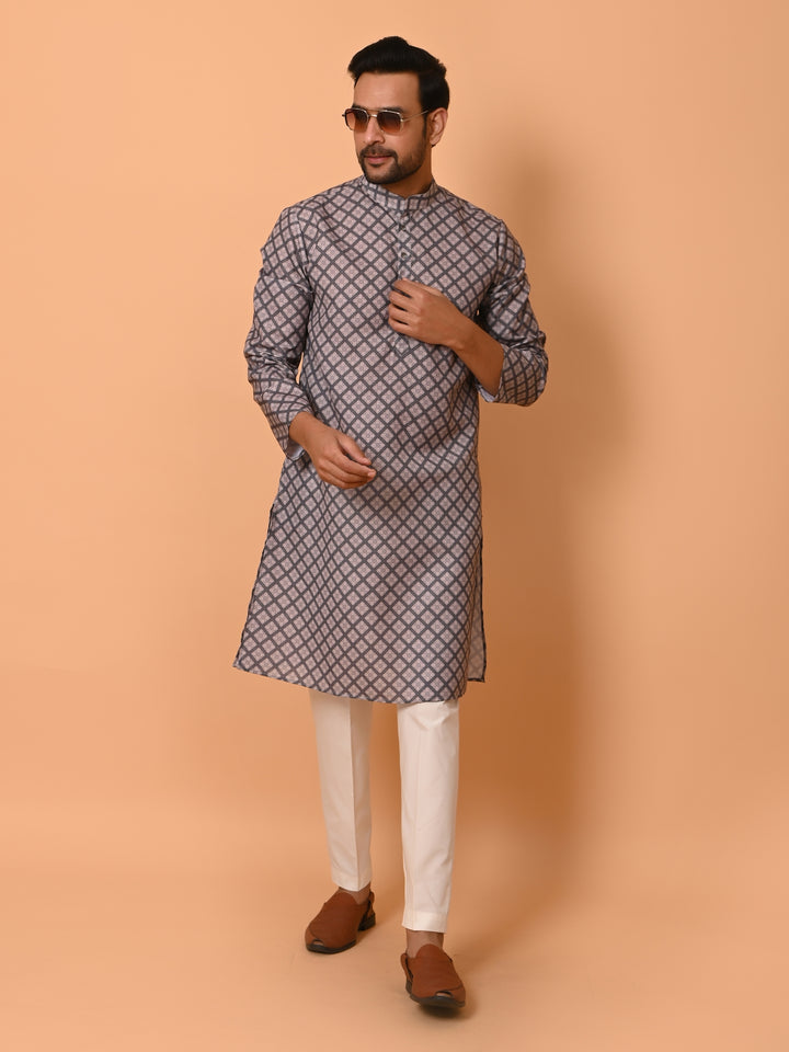 Checked Grey Kurta Set - KM37737-126