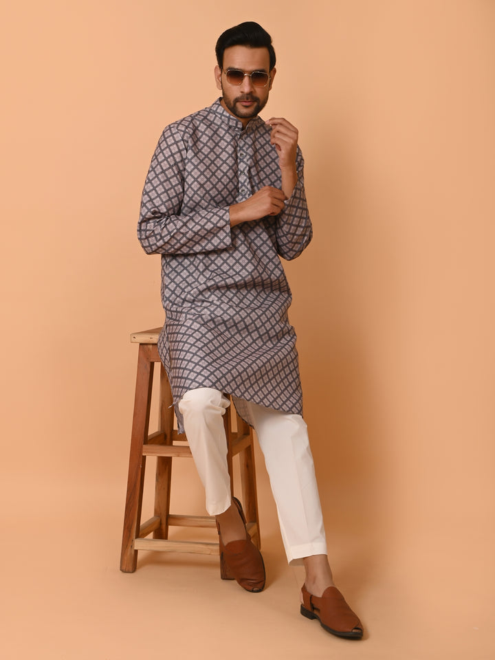 Checked Grey Kurta Set - KM37737-126