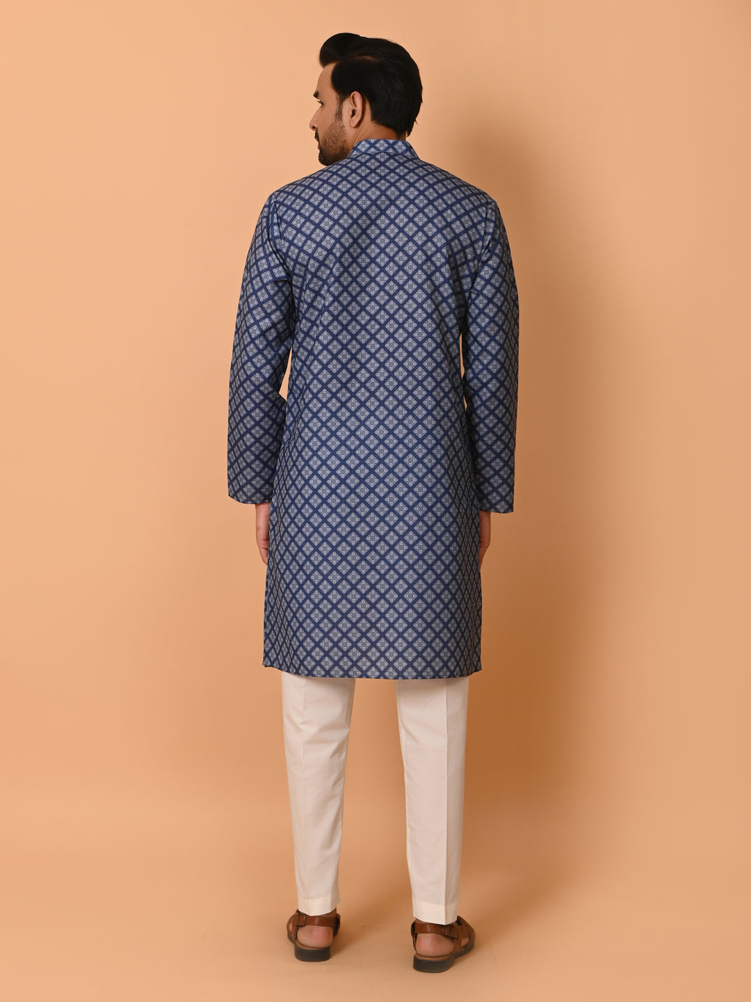 Checked Navy Blue Kurta Set - KM37737-128