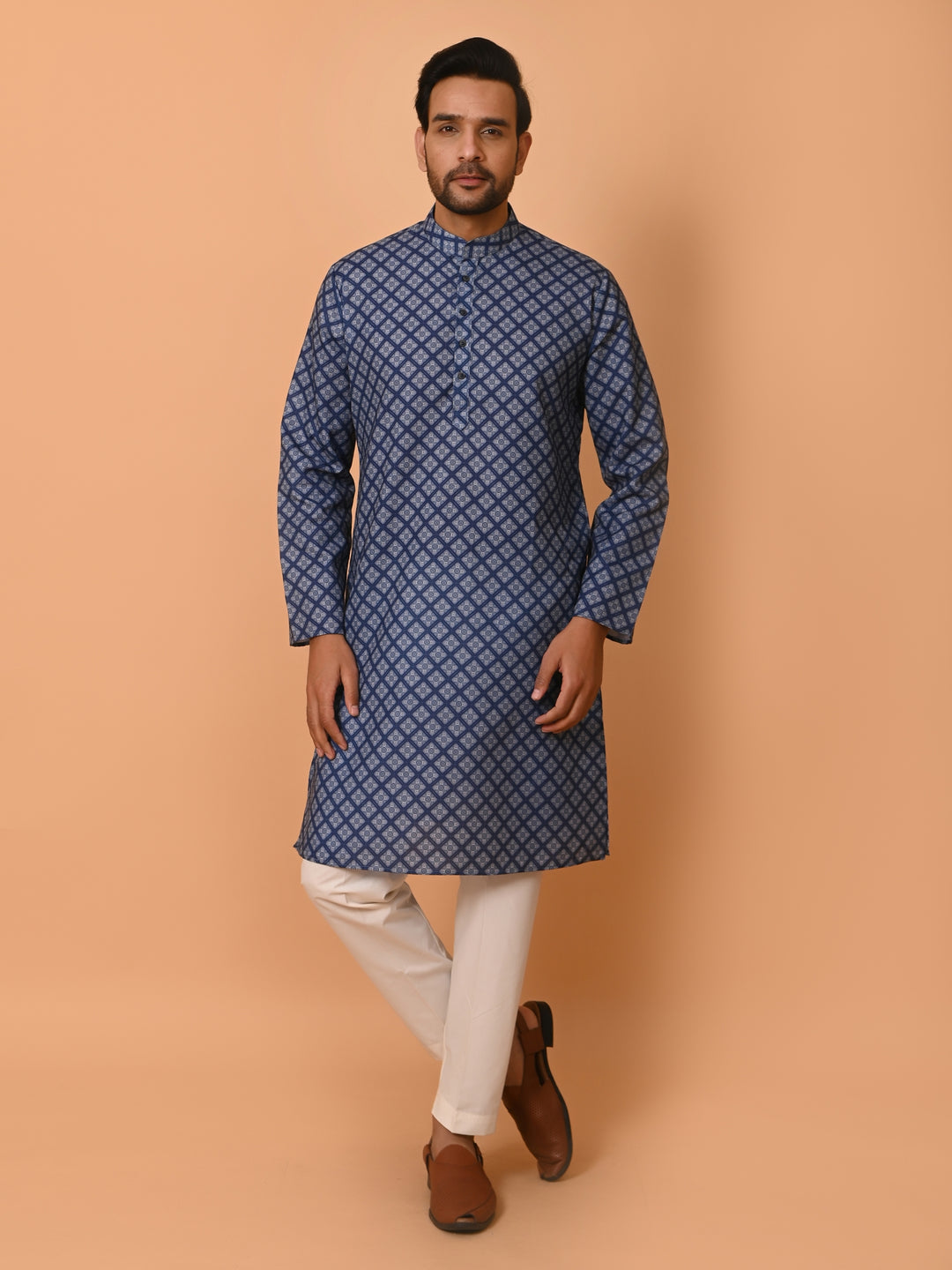 Checked Navy Blue Kurta Set - KM37737-128