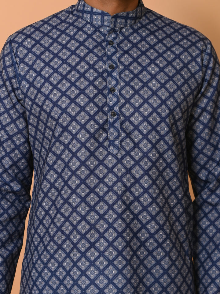 Checked Navy Blue Kurta Set - KM37737-128
