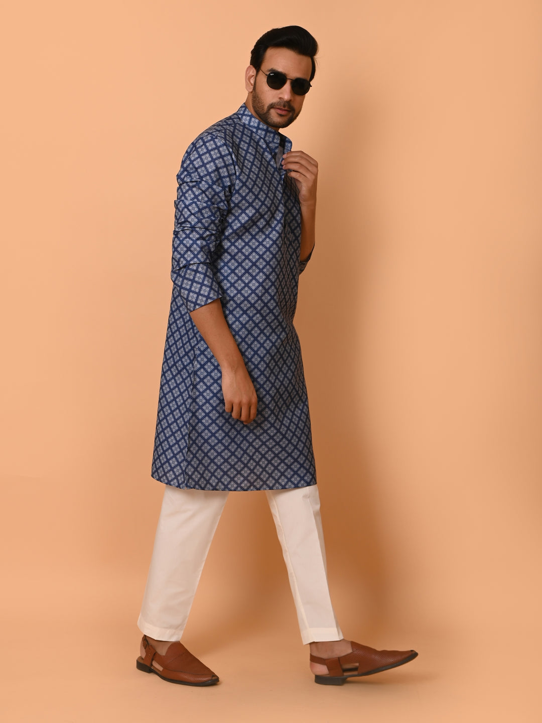 Checked Navy Blue Kurta Set - KM37737-128