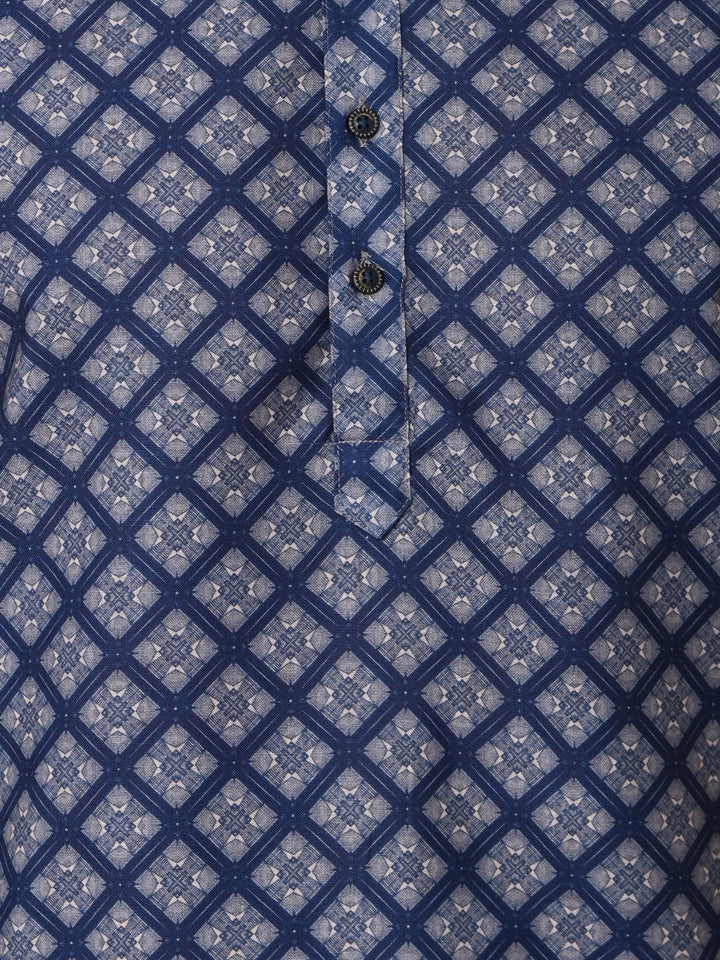 Checked Navy Blue Kurta Set - KM37737-128