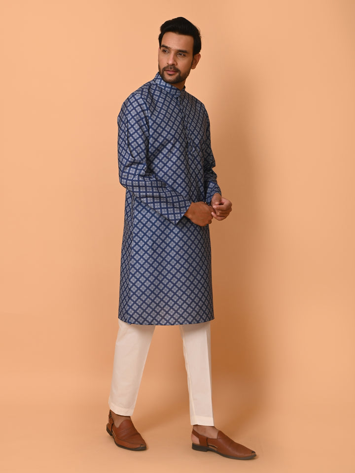Checked Navy Blue Kurta Set - KM37737-128