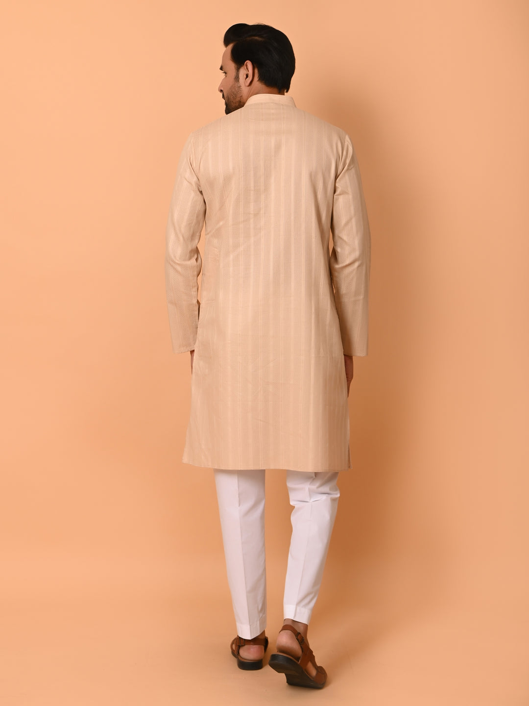 Striped Beige Kurta Set - KM37781-4