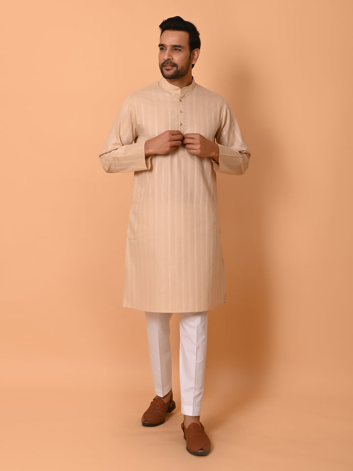 Striped Beige Kurta Set - KM37781-4