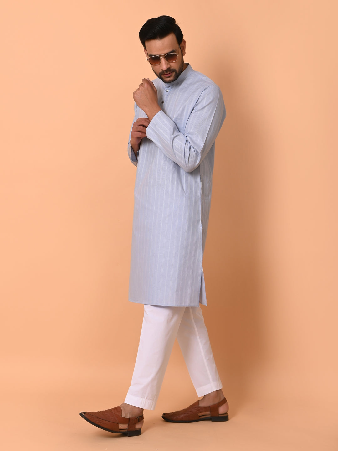 Striped Blue Kurta Set - KM37781-1