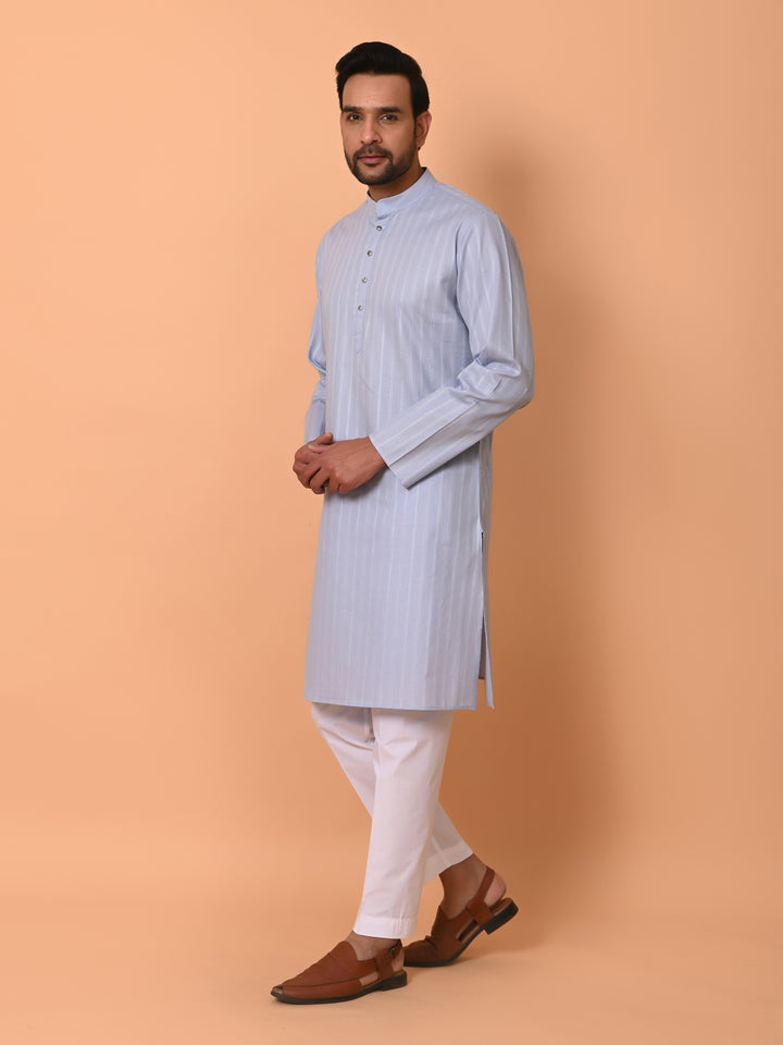 Striped Blue Kurta Set - KM37781-1