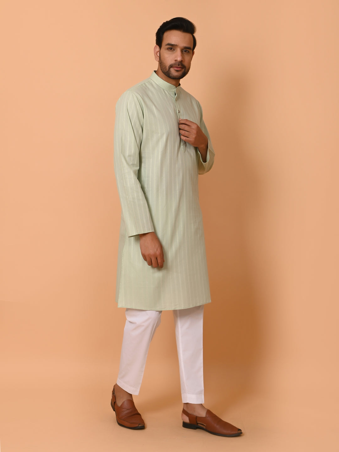 Striped Green Kurta Set - KM37781-3