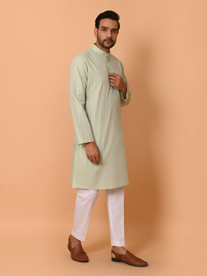 Striped Green Kurta Set - KM37781-3