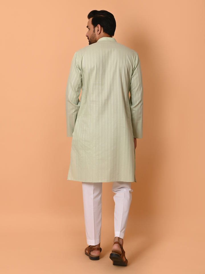 Striped Green Kurta Set - KM37781-3