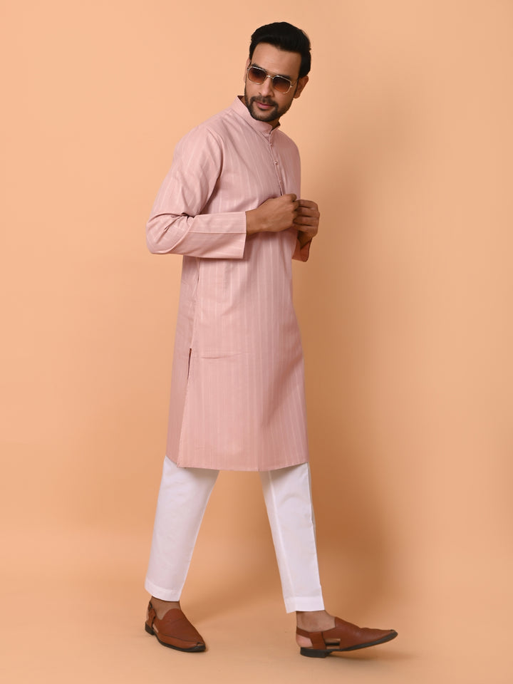 Striped Peach Kurta Set - KM37781-5