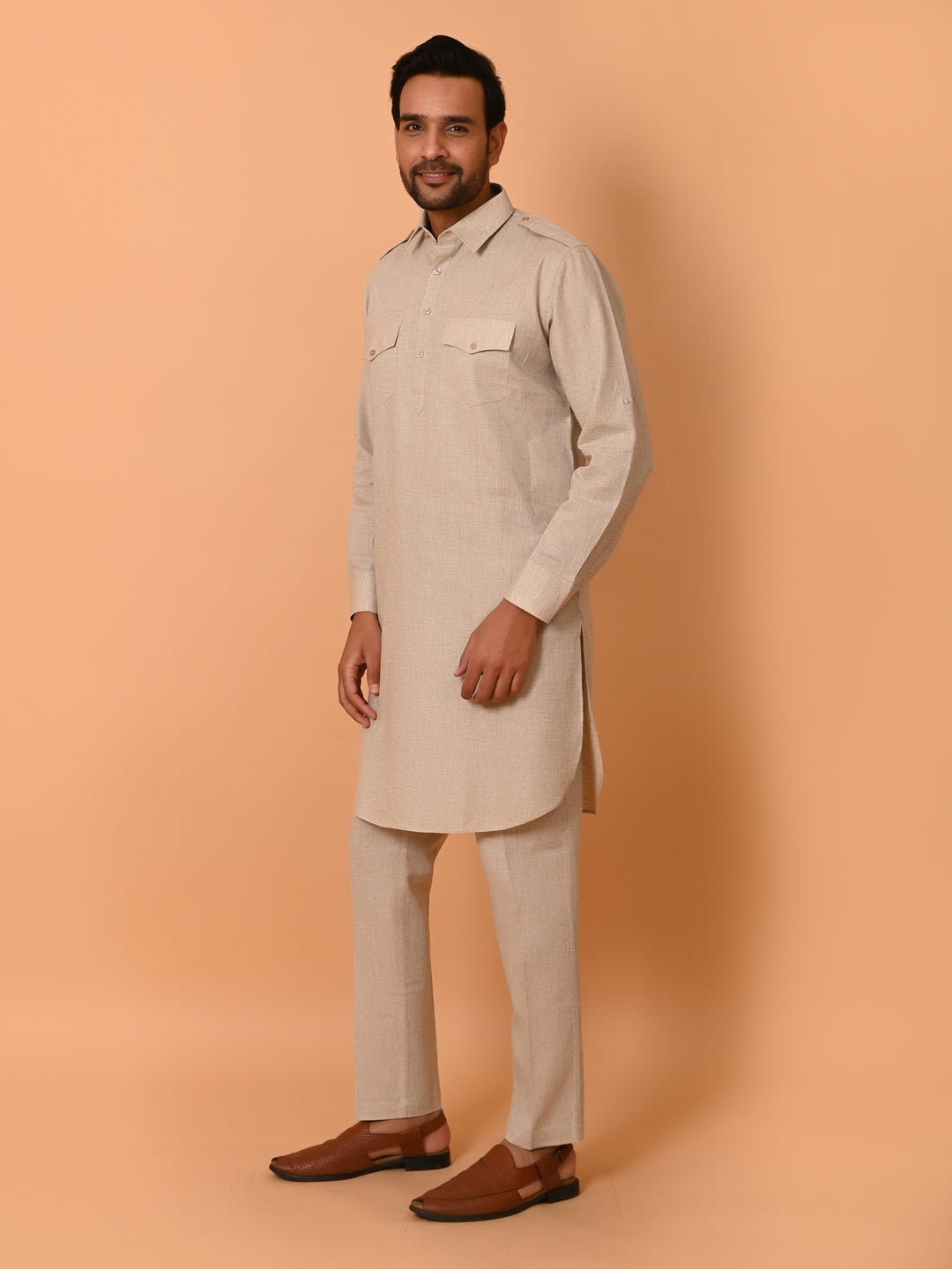 Solid Khaki Pathani Set - PT29141-3