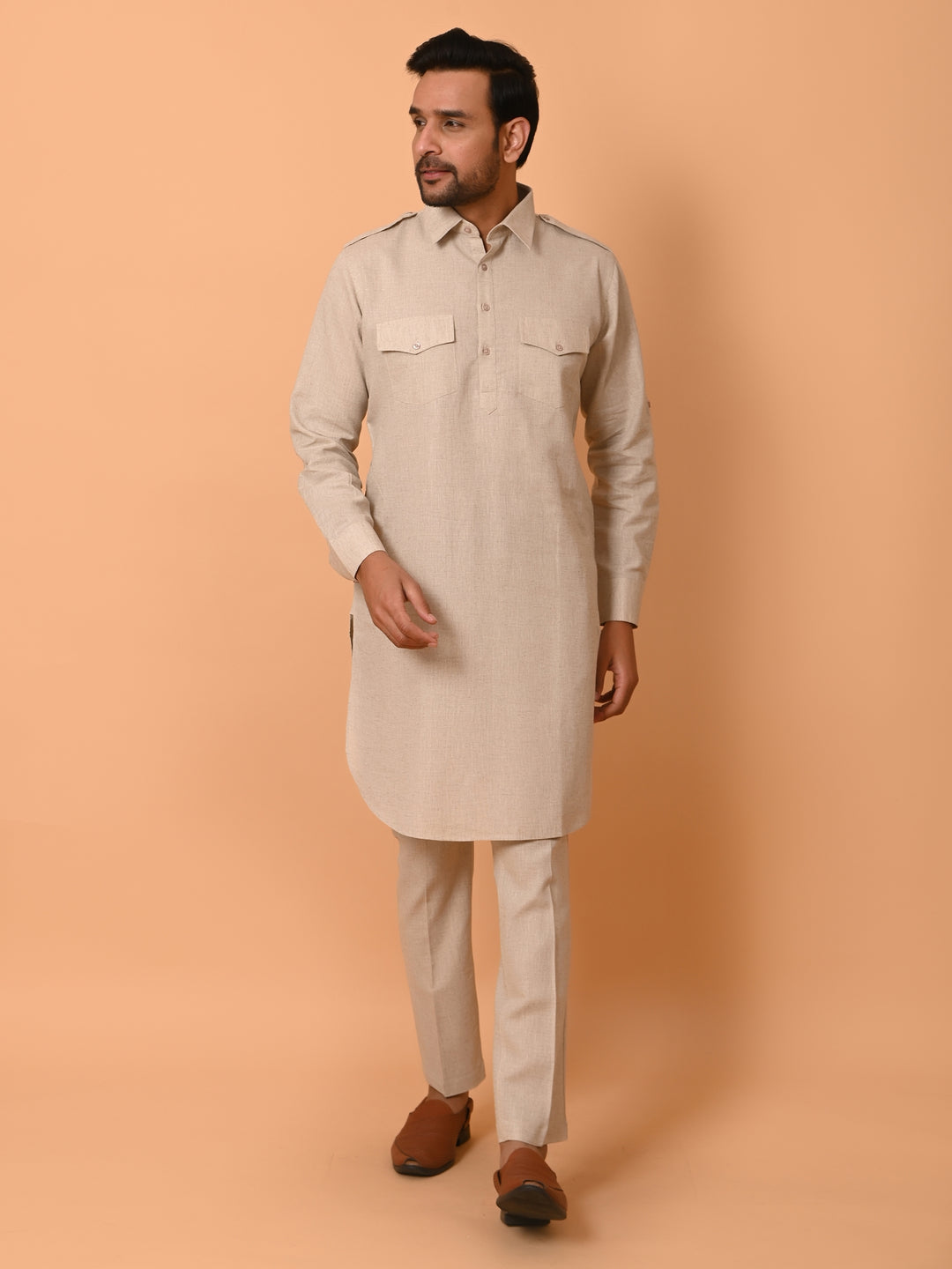 Solid Khaki Pathani Set - PT29141-3