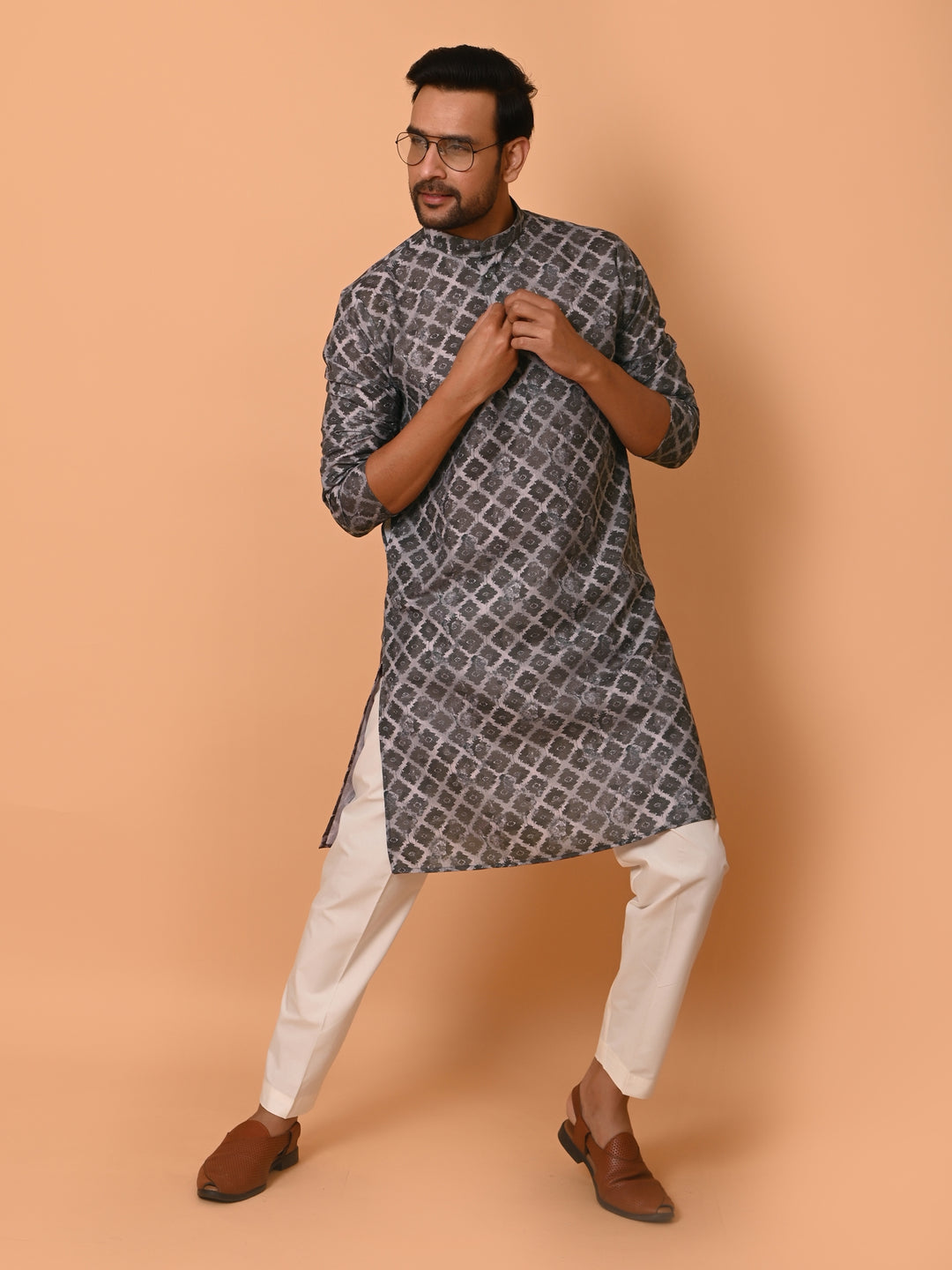 Checked Brown Kurta Set - KM37707-54