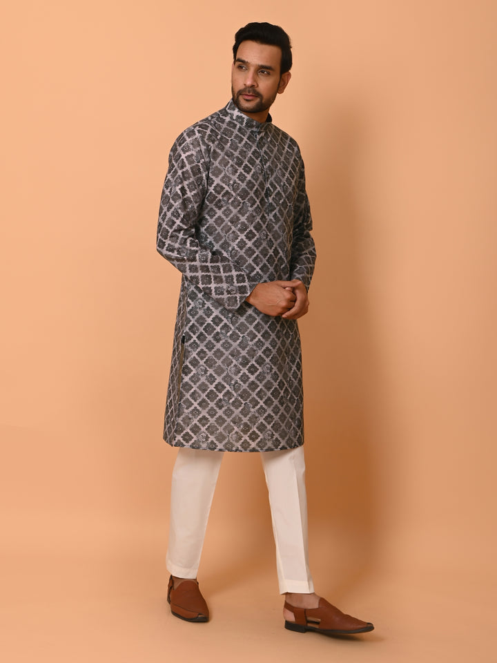 Checked Brown Kurta Set - KM37707-54