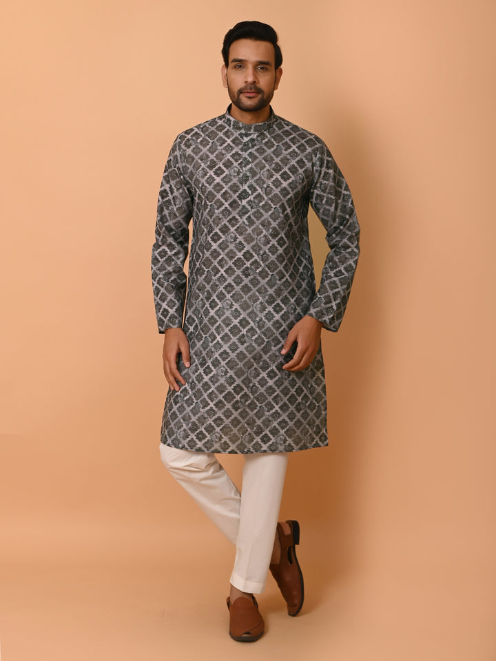 Checked Brown Kurta Set - KM37707-54