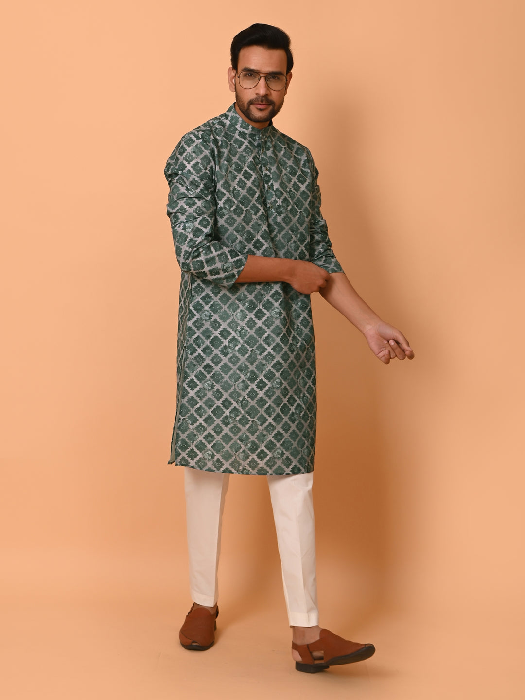 Checked Green Kurta Set - KM37707-55