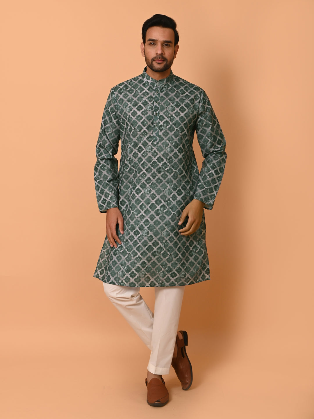 Checked Green Kurta Set - KM37707-55