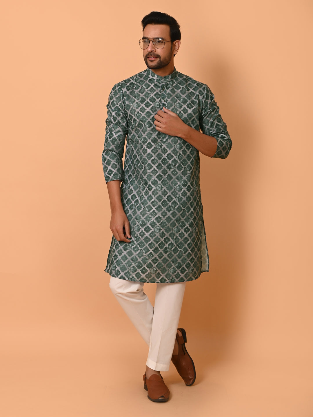 Checked Green Kurta Set - KM37707-55