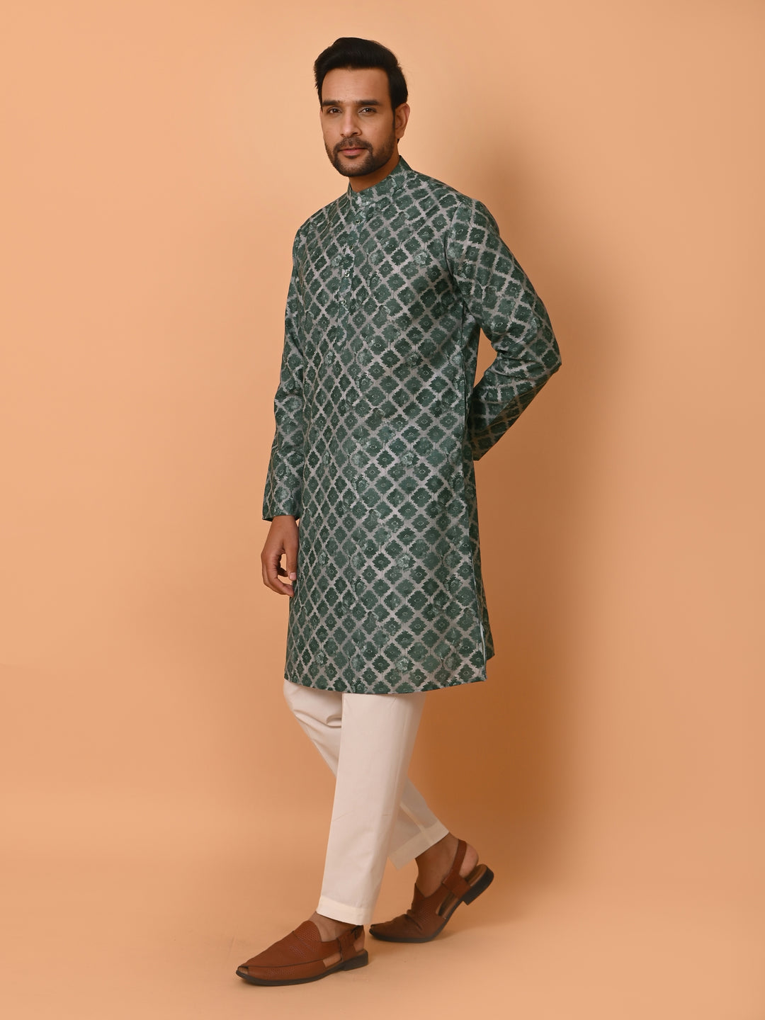 Checked Green Kurta Set - KM37707-55