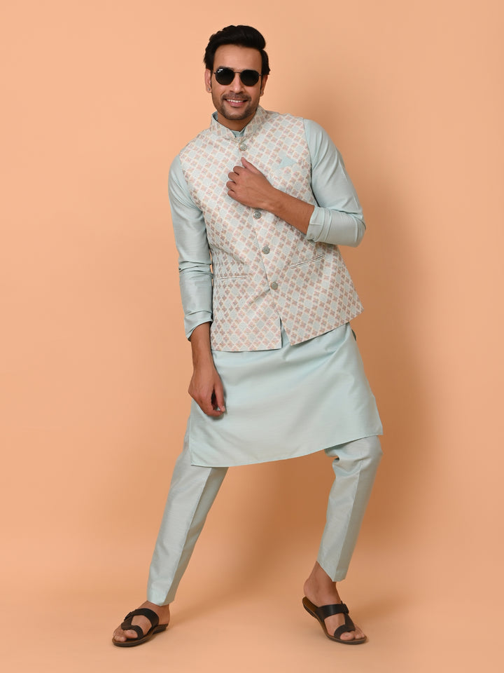 Floral Blue Jacket Kurta Set - JM36726-60A