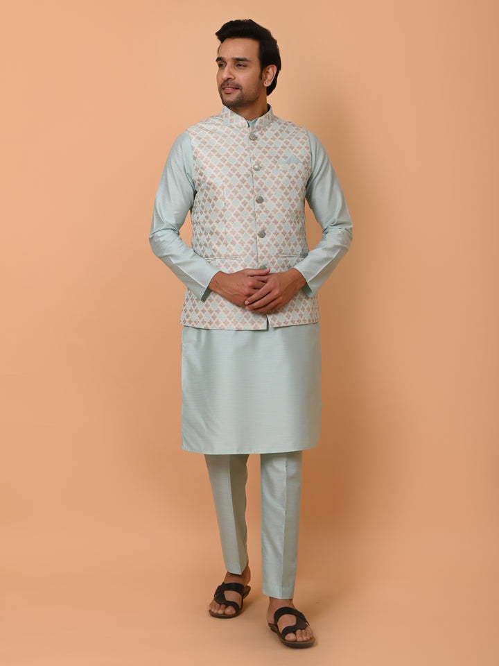 Floral Blue Jacket Kurta Set - JM36726-60A