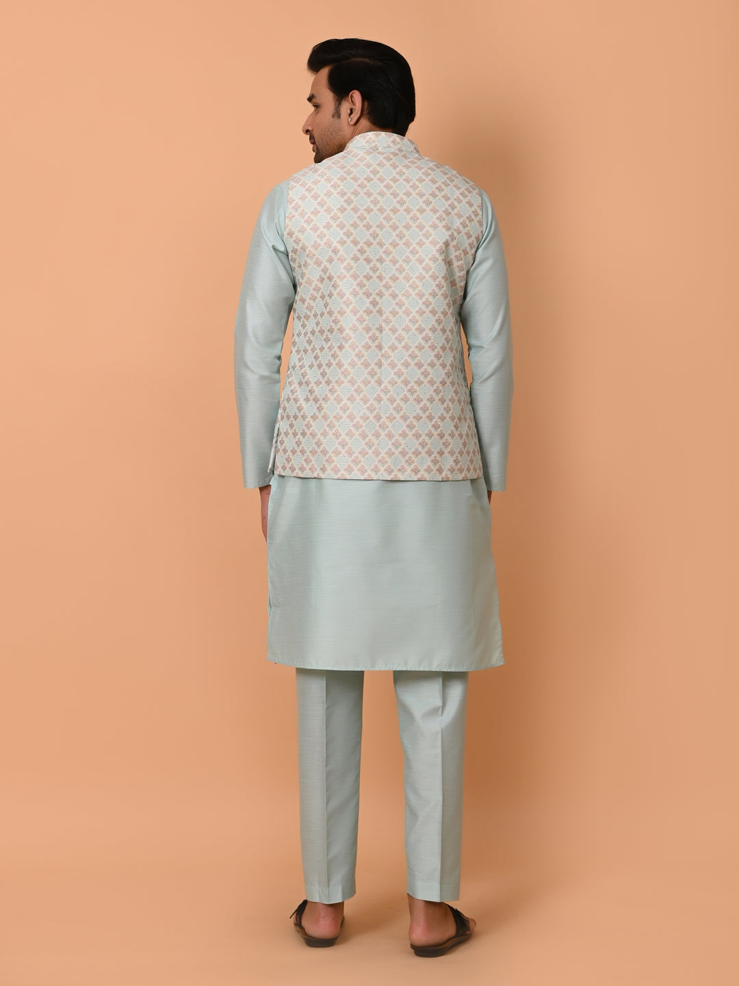 Floral Blue Jacket Kurta Set - JM36726-60A