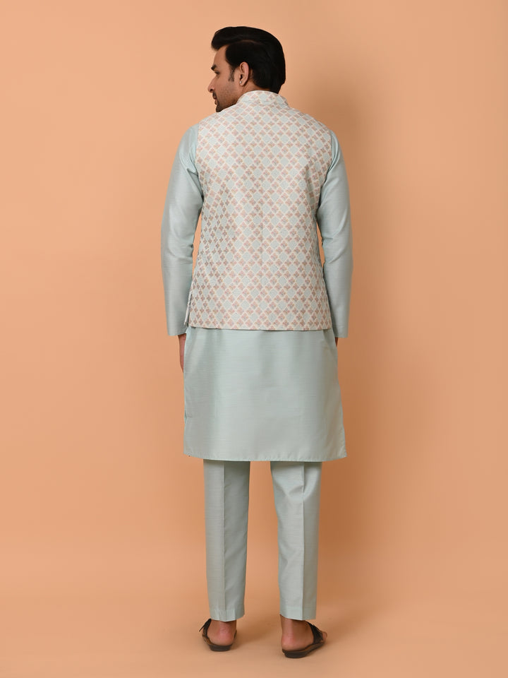Floral Blue Jacket Kurta Set - JM36726-60A