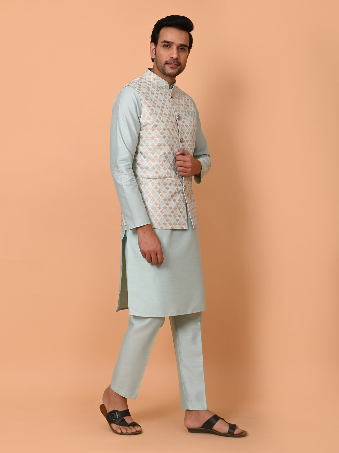 Floral Blue Jacket Kurta Set - JM36726-60A