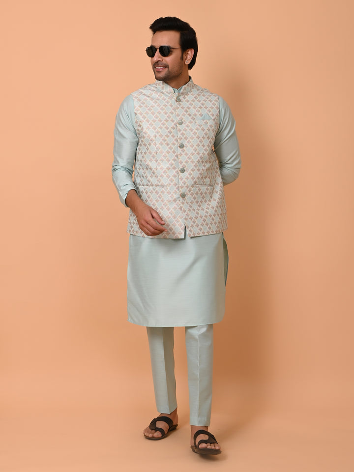 Floral Blue Jacket Kurta Set - JM36726-60A