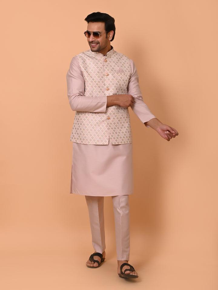 Floral Pink Jacket Kurta Set - JM36726-60C