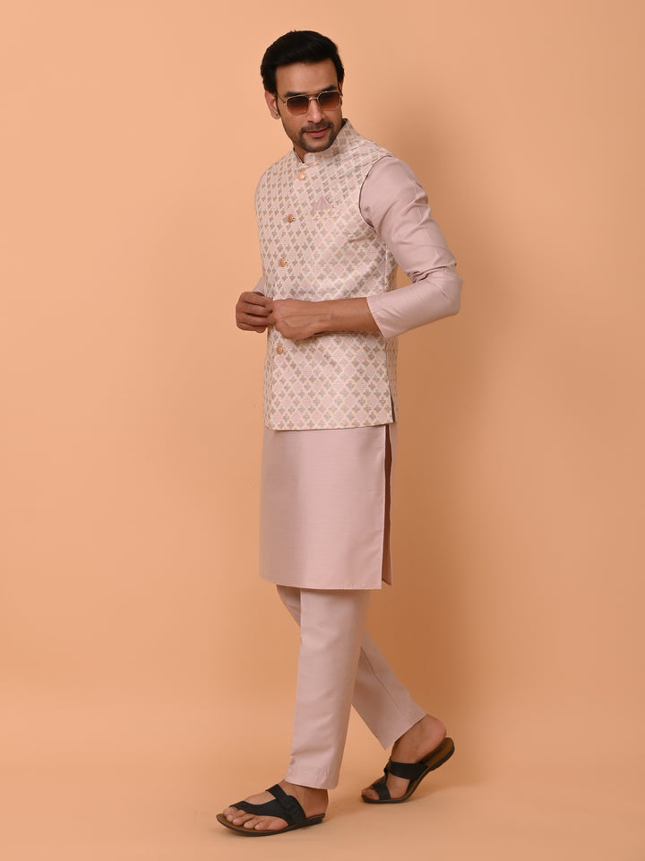 Floral Pink Jacket Kurta Set - JM36726-60C