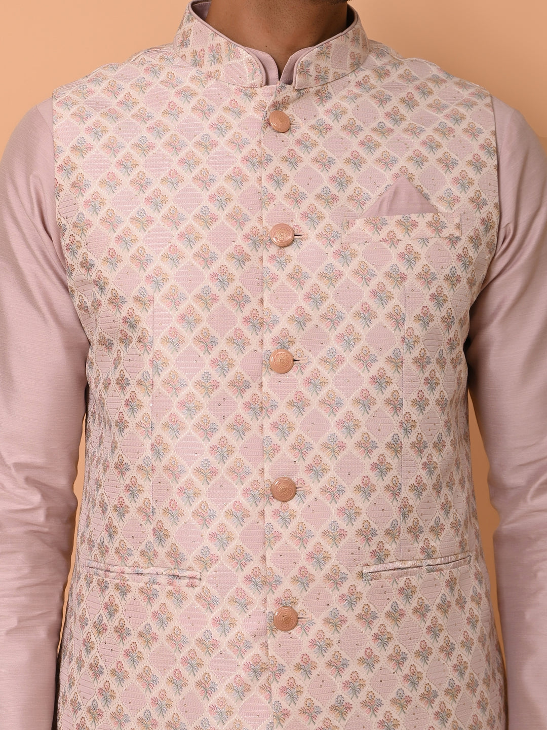 Floral Pink Jacket Kurta Set - JM36726-60C