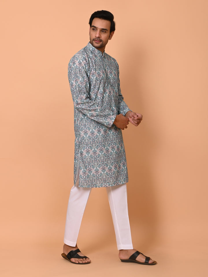 Chikan Blue Kurta Set - KM37862-23C