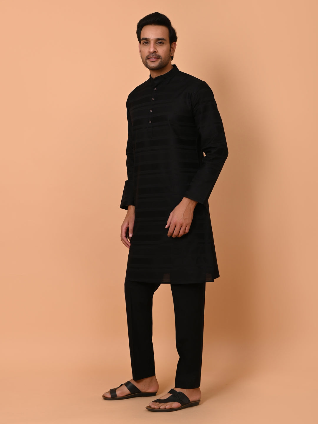 Striped Black Kurta Set - KM38033-13