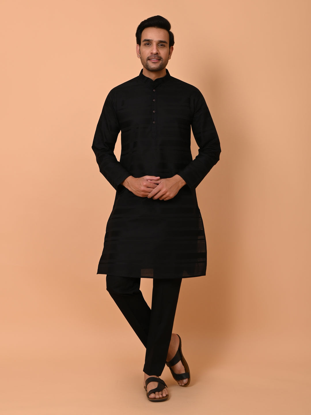 Striped Black Kurta Set - KM38033-13