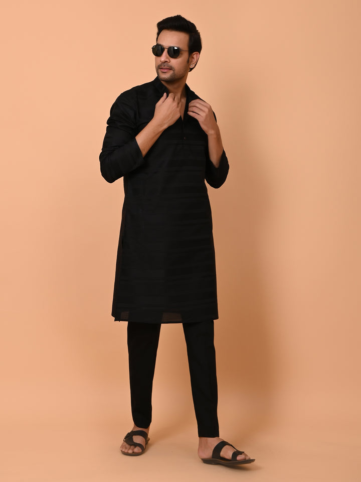 Striped Black Kurta Set - KM38033-13